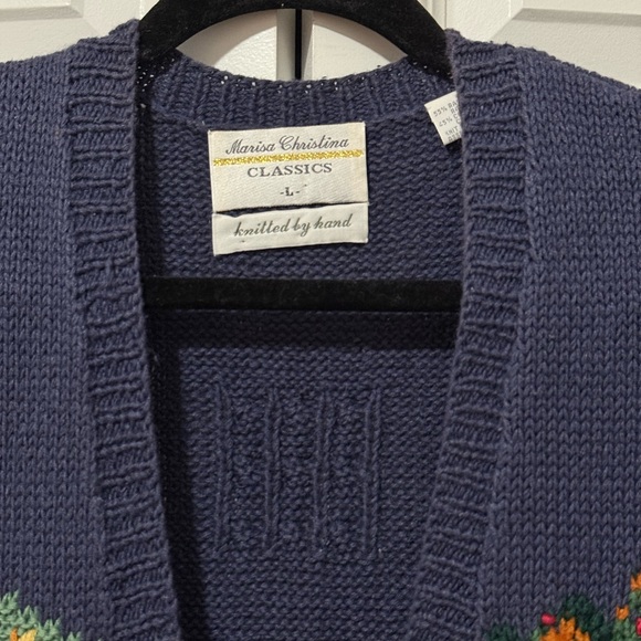 Vintage Marisa Christina Hand Knit Farmhouse Button Up Embroidered Vest (Size L) - Picture 3 of 7